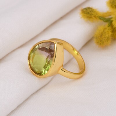 Watermelon Quartz Rings Teardrop Watermelon Quartz Ring in Gold Plated Dainty Minimalist ...