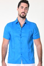 Bohio Guayabera Shirt for Men - Royal Blue Cuban Traditional 4 - Pocket -LS499