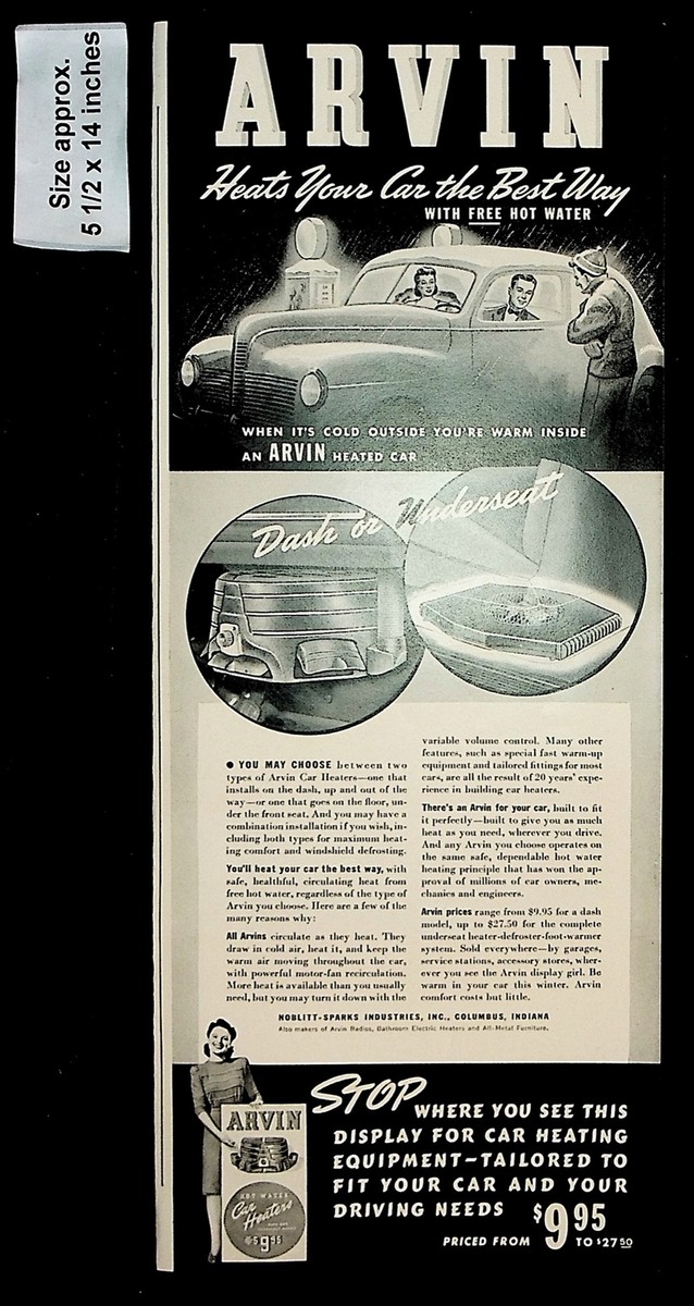 1941 Arvin Car Heaters Dash Underseat Warmth Heat Vintage Print Ad 39790