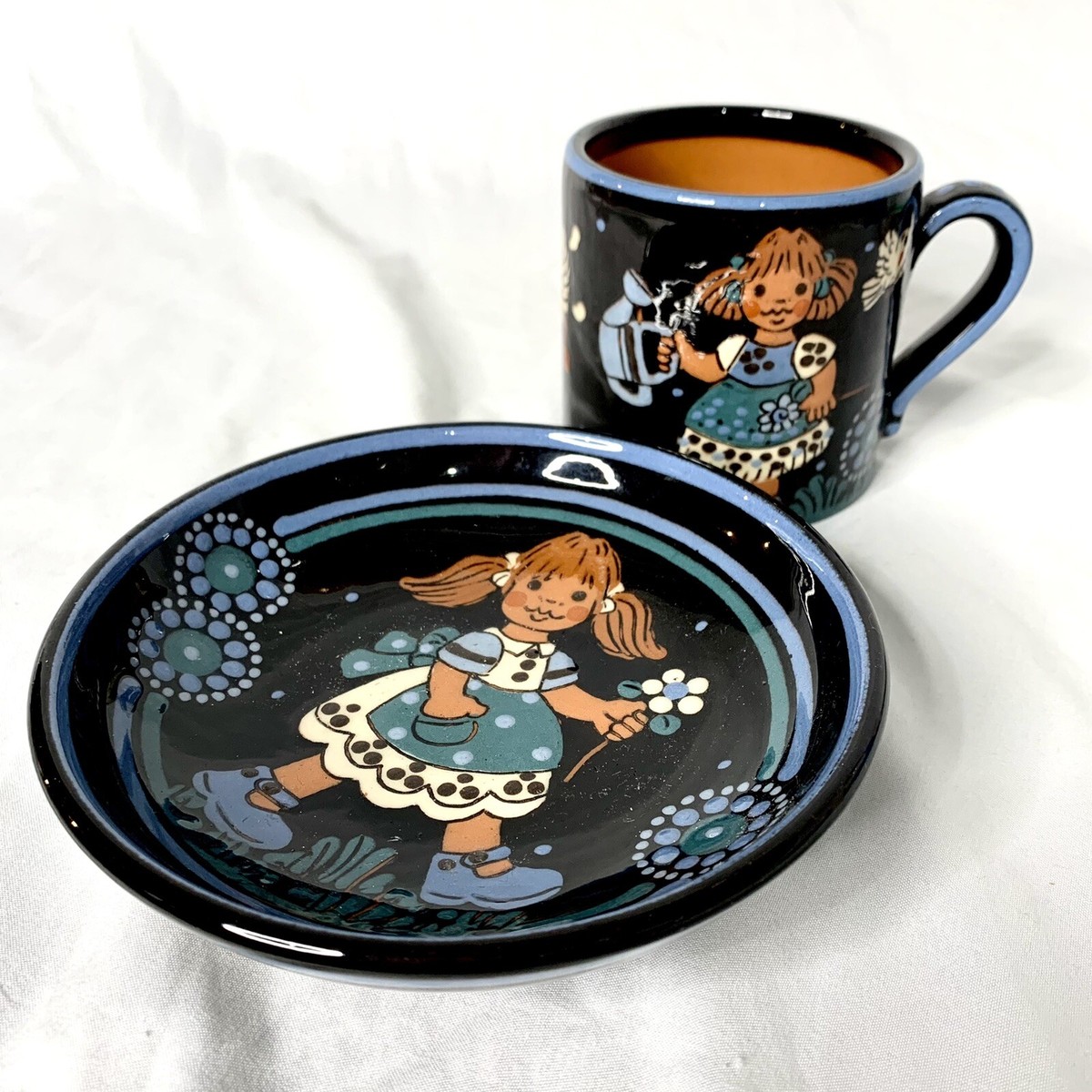Vintage 60's Hans Schneider Steffisburg Swiss Folk Art Pottery Cup