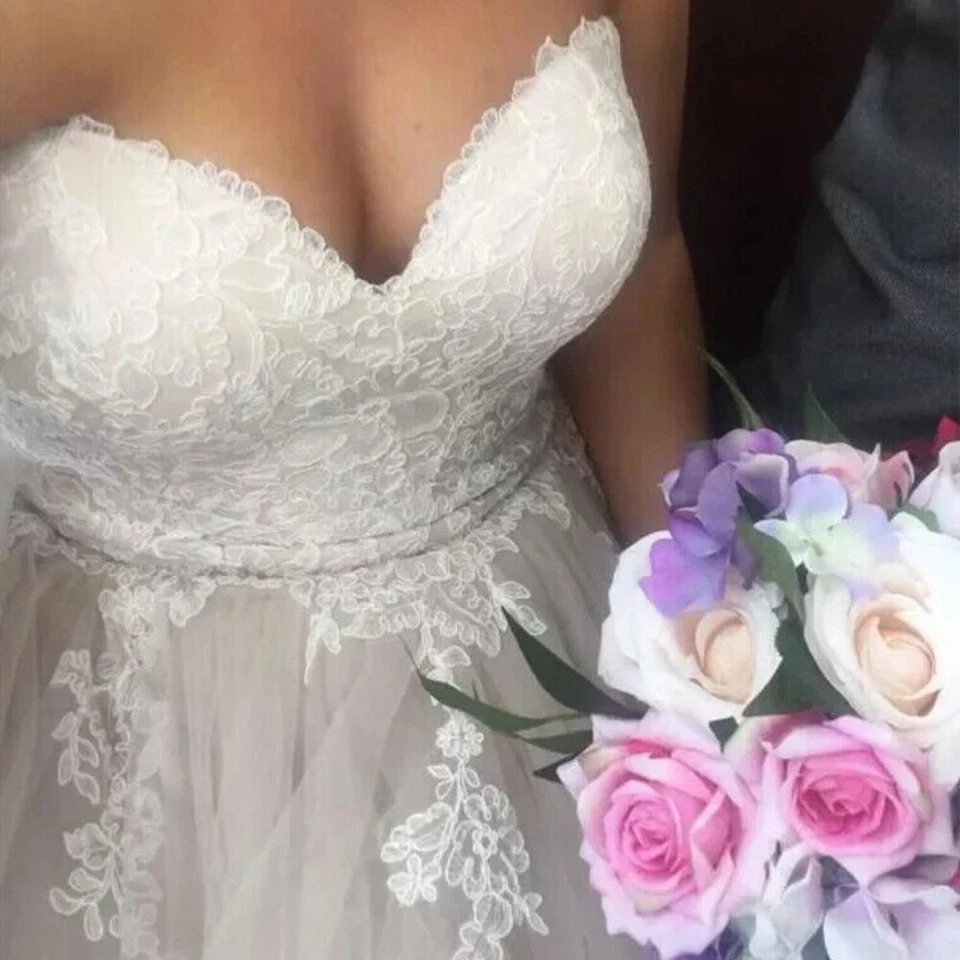 Vestidos de novia talla grande apliques de encaje con volantes sin espalda vestido de novia Foto 4 de 4
