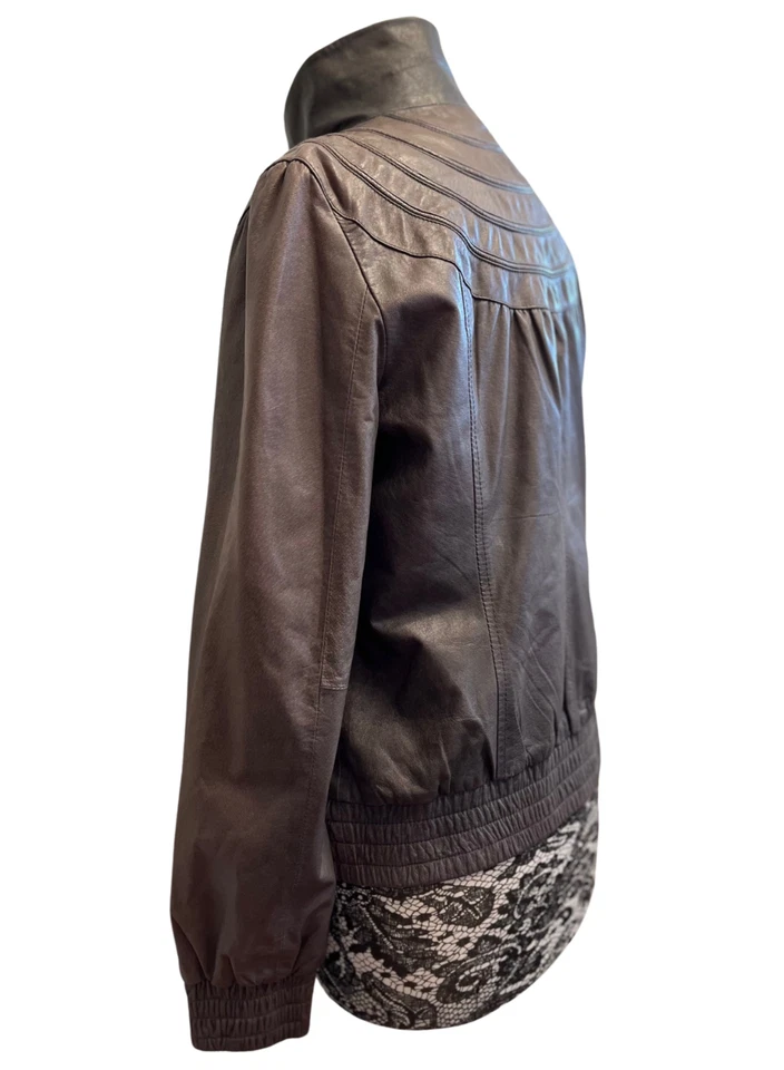 Chaqueta de Cuero Anthropologie Idra Para Mujer Gris Rosa Cremallera Bomber Boho Retro Y2K L Foto 4 de 4