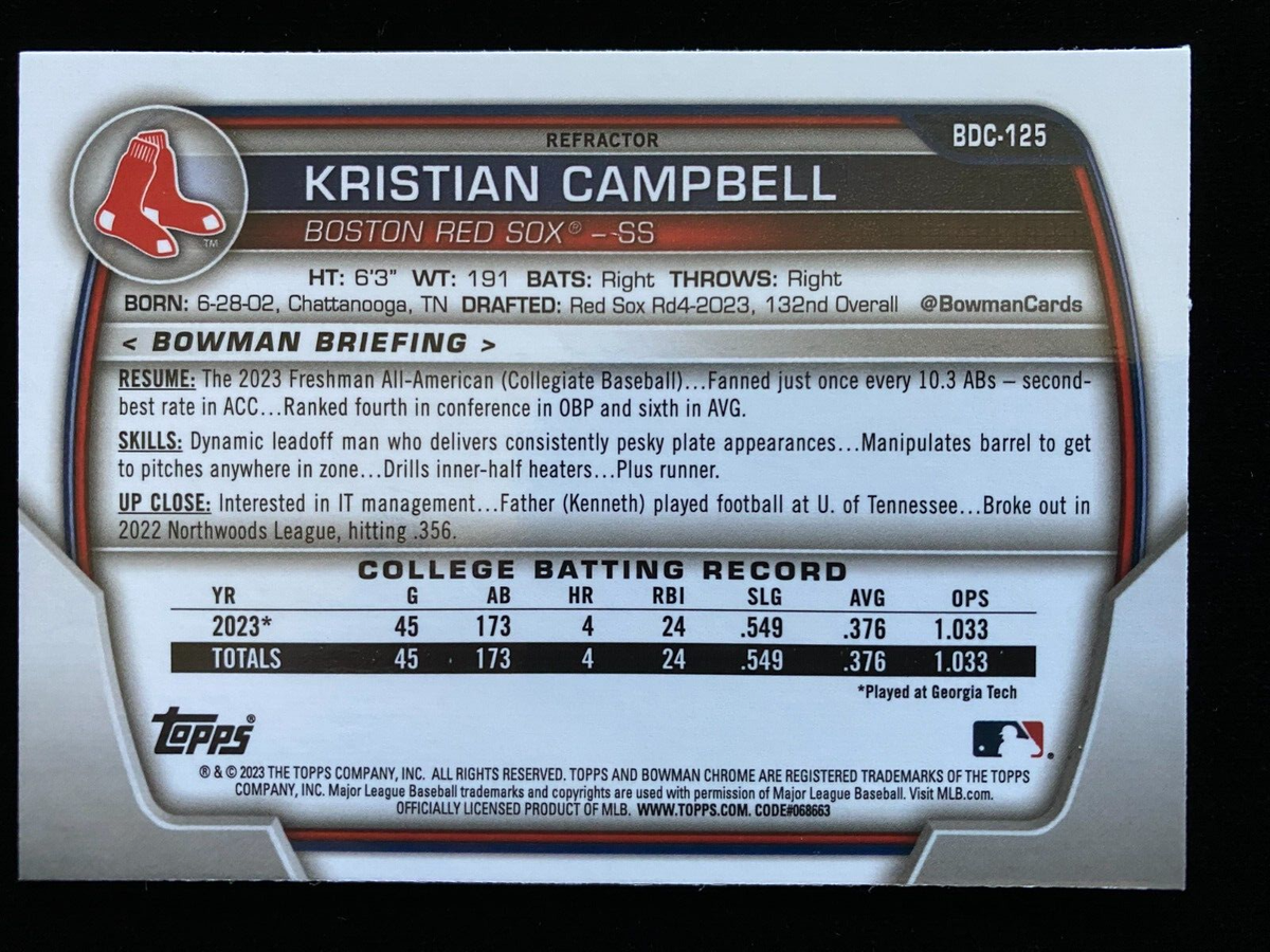 2023 Bowman Chrome Draft KRISTIAN CAMPBELL 1st Rookie REFRACTOR 