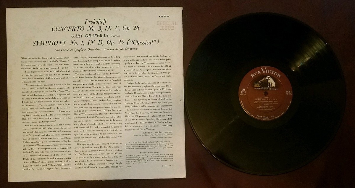 Prokofieff Concerto No. 3 LP Gary Graffman Enrique Jorda RCA