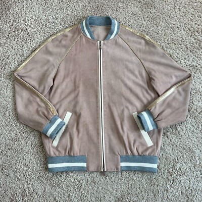 BRUNELLO CUCINELLI Pink Sheep Leather Full-Zip Bomber Jacket Women XS 38 Pockets