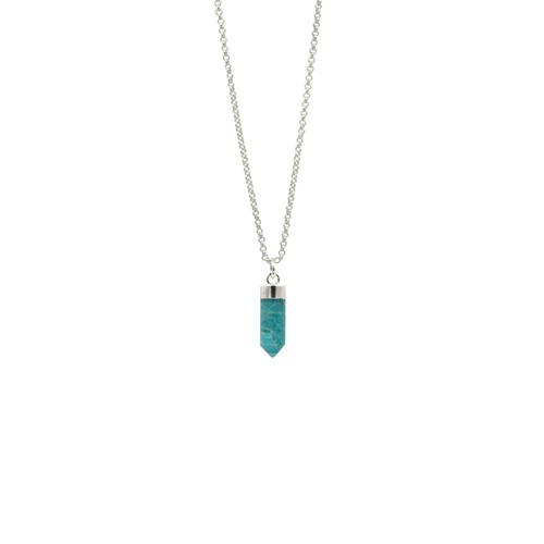 Natural Amazonite Healing Hexagonal Pointed Reiki Chakra 925 Silver Necklace - Picture 5 of 6