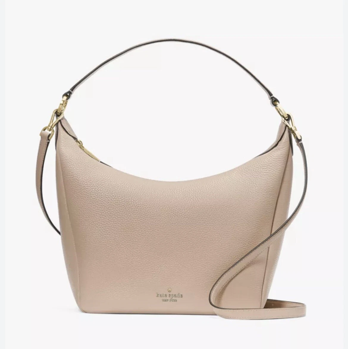 Kate Spade New York Leila Hobo Shoulder Bag Warm Beige Pebbled 