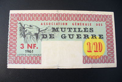 BILLET LOTERIE NATIONALE FRANCE 1961 GUEULES CASSEES SPECIALE VENDREDI 13
