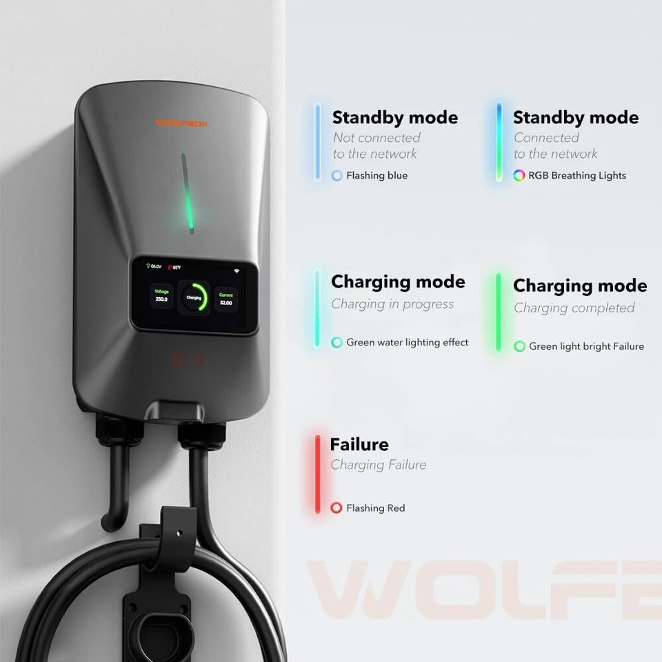 Wolfbox Ev Stazione di Ricarica Tipo 2 7kw 32a 1 Fase Veicolo Elettrico Caricabatterie Wallbox - Immagine 3 di 4