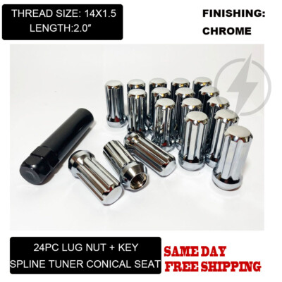 Fit GMC Canyon Safari Savana Sierra Yukon Spline Lug Nut 2  14x1.5 Chrome 24pc