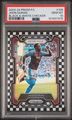 Jhon Duran 2023-24 Panini Prizm EPL #109 Black & White Checker PSA 10 Rookie RC
