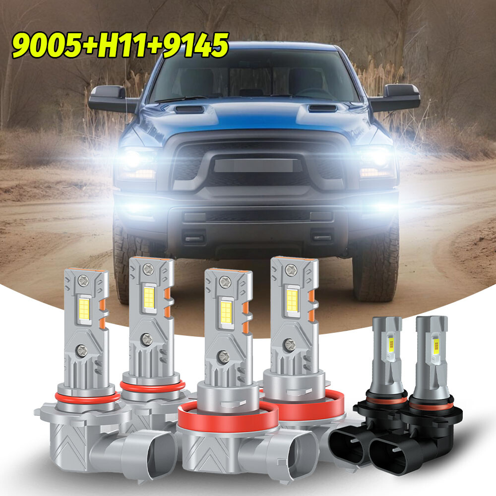 2011-2017 RAM 1500 2500 3500 6pc LED Headlight & Fog Light Combo Kit Hi/Lo Beam
