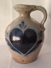 Rowe Pottery Lipped  Stoneware Heart Jug Vase Salt glazed Folk Art Vtg 6.5 Inch