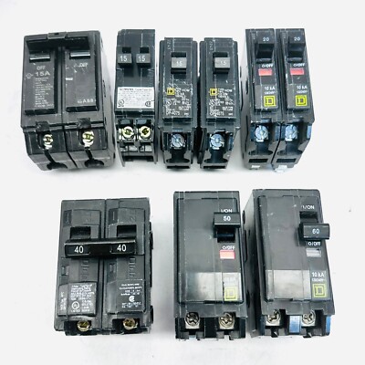 LOT OF 9 CIRCUIT BREAKER DIFFERENT BRANDS AMPS AND MODELS