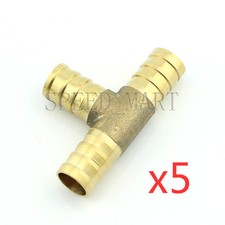 5 pcs 12mm Barbed Brass T Piece 3 Ways Tee Hose Fuel Hose Joiner Adapter