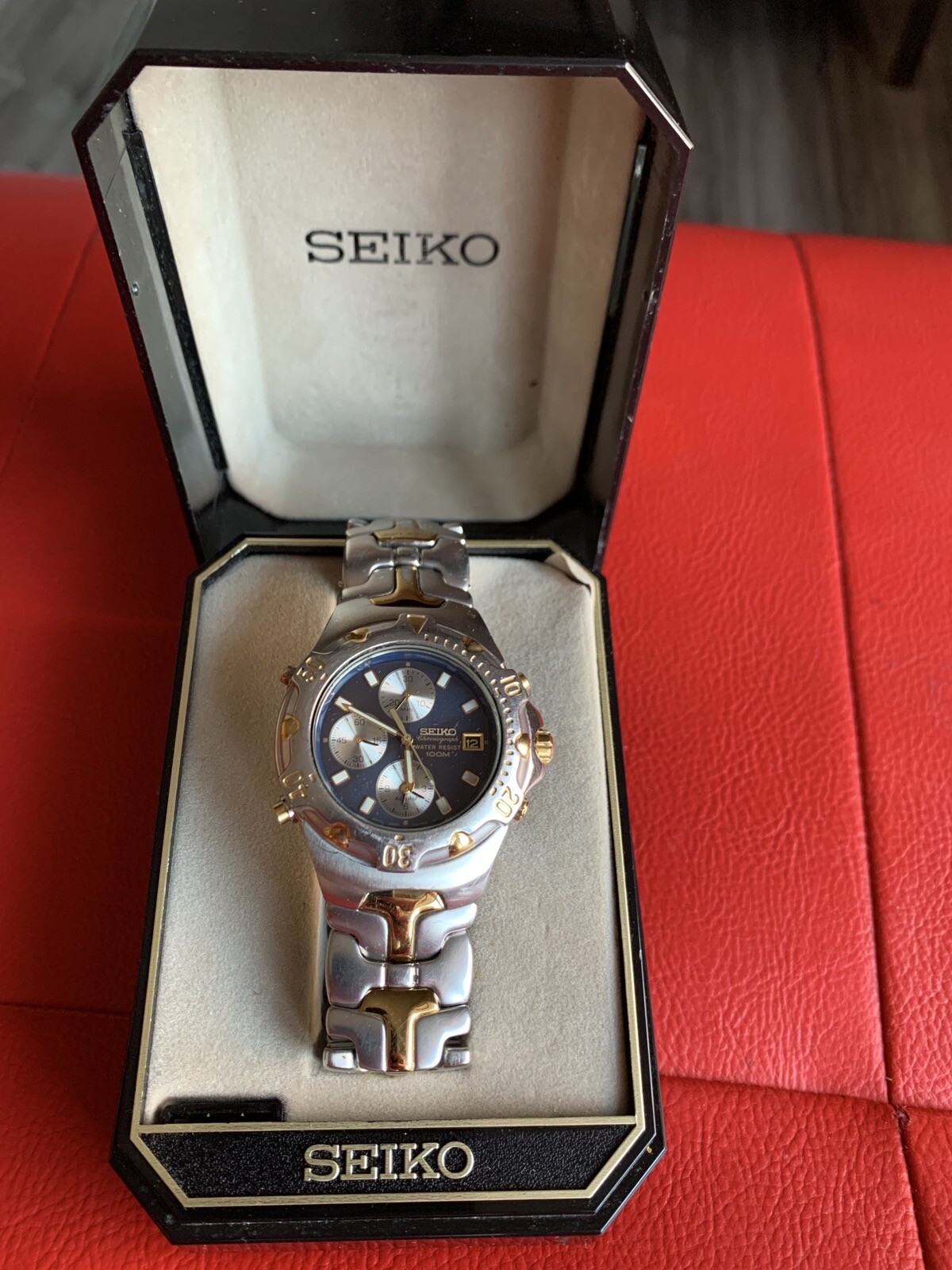MENS SEIKO 7T32-6M49 CHRONOGRAPH - EXCELLENT VERY RARE Midnight Blue OriginalBox image 3