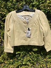 Nwt Kenzie Gold Shimmer Yellow Genuine Lamb Leather Bolero Jacket Crop Coat Sz 8