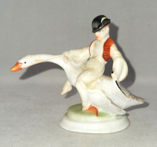Herend BOY RIDING GOOSE 5415 Porcelain Hand Painted Natural White 3" FIGURINE