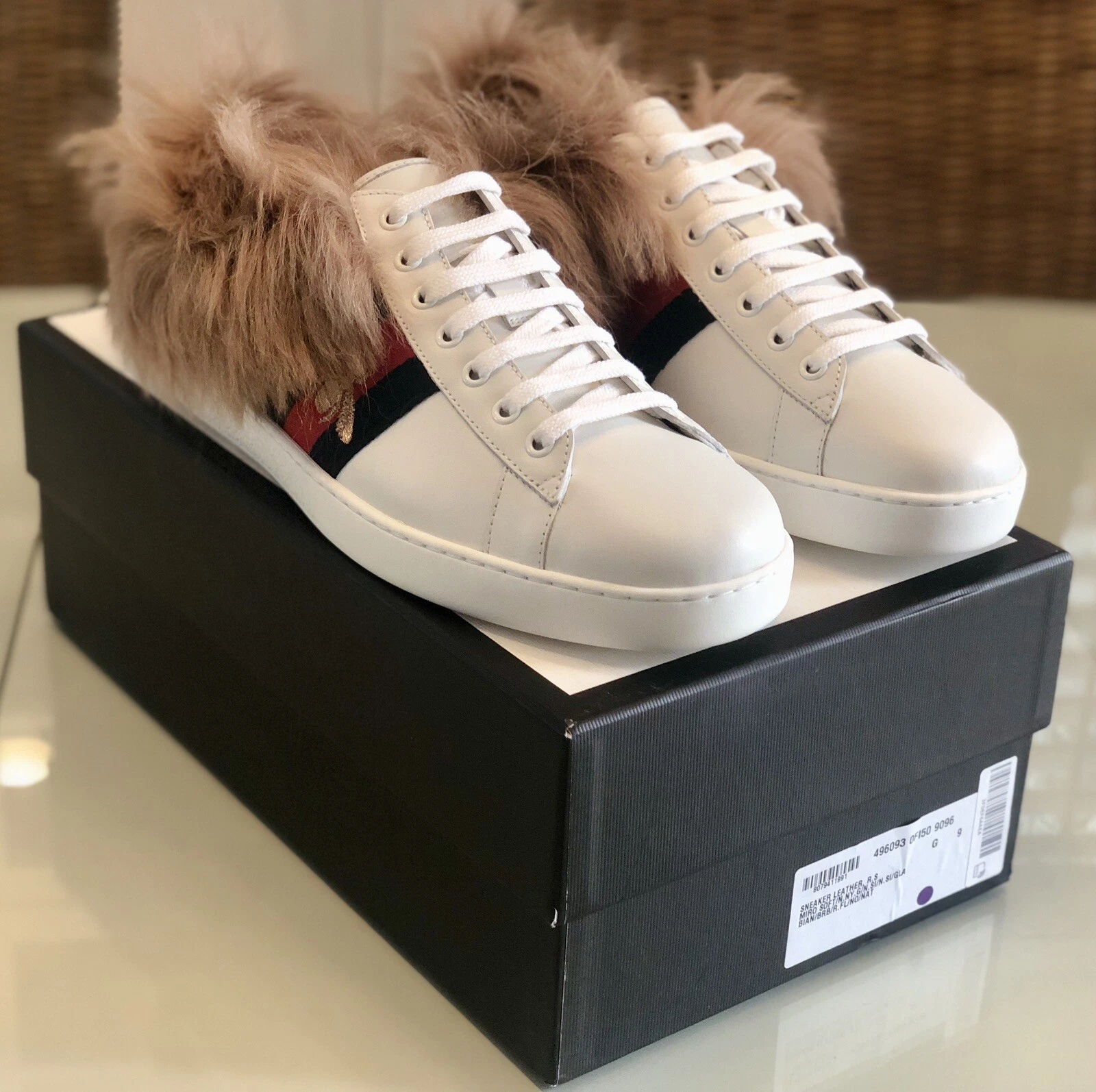 Baskets Gucci Ace Fur homme neuves taille Gucci 9 US 9,5 avec étiquettes boîte impeccables !!