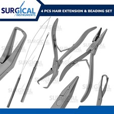 4 Pcs Professional Hair Extension  Beading Tool Set Kit Stainless German Grade