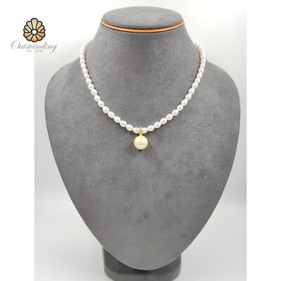 Echte riesige 10 mm Japan Meister geschnitzte Halskette Meerperle 9 kt Gold Punze S925