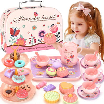 Kids Plastic Tea Party Set for Toddlers & Girls Ages 3-8   Princess Pretend Play