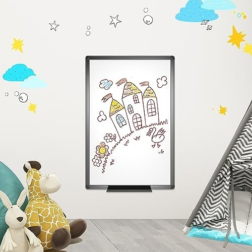 VIZ-PRO Dry Erase Board with Black Frame, 24 X 18 Inches, with accessories