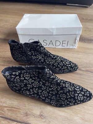 Casadei Damenschuhe Stiefeletten Schwarz Gold Gr. 39 Neu Ungetragen 