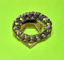 Gold Tone Vintage Scarf Clip and Pin Oval Braided Look Xs Openwork 1.75 Inches