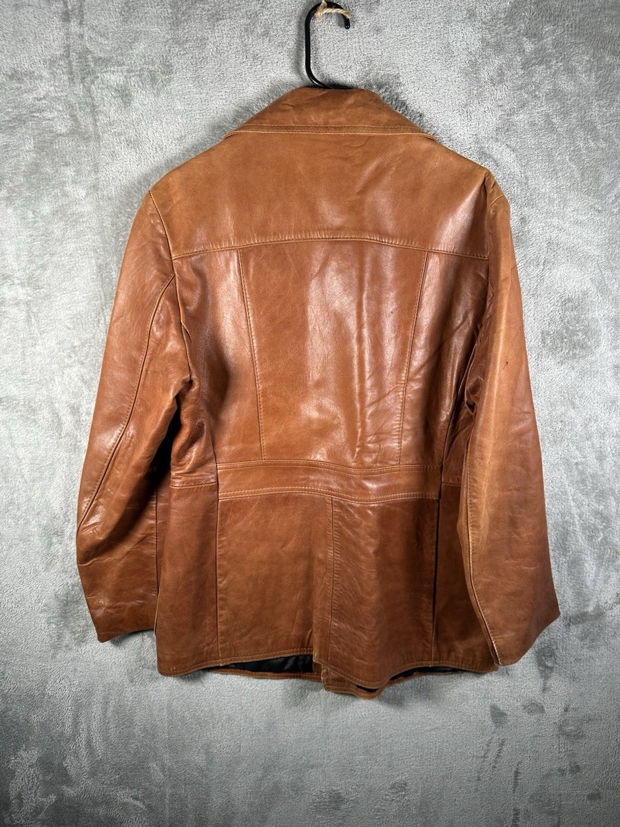 Vintage Reed Sportswear Light Brown Leather Coat Jacket Men's