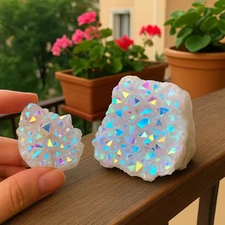 Raw Angel Aura Quartz Cluster Natural Titanium Crystal Healing Reiki Home Decor