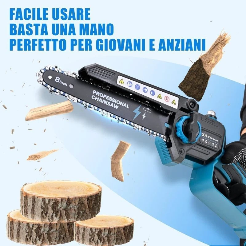 Mini Motosega 8 Pollici Elettrica a Batteria Brushless con 8000mAh 1200W - Immagine 4 di 4