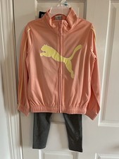 Puma Chaqueta Leggings Conjunto Niñas 5 Atléticos Cremallera Completa 2 Piezas Conjunto Melocotón Nuevo