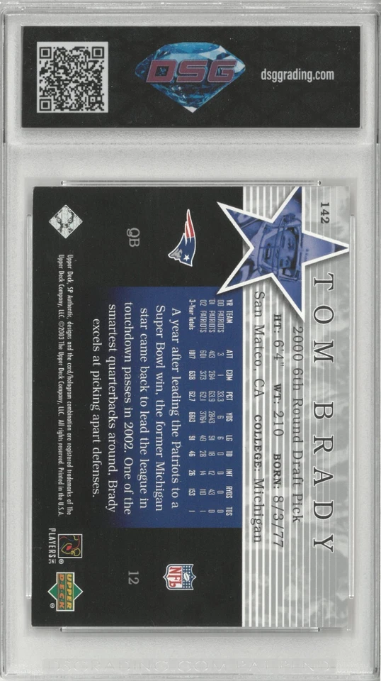 2003 Upper Deck Sp Authentic TOM BRADY #142 Star Status /1200 💎 DSG 9 Mint - Image 2 of 2