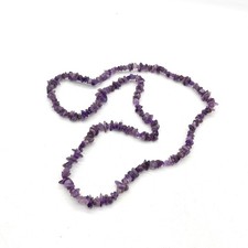 Natural Amethyst Chip Bead Necklace 32 Inch Long Purple Gemstone Strand