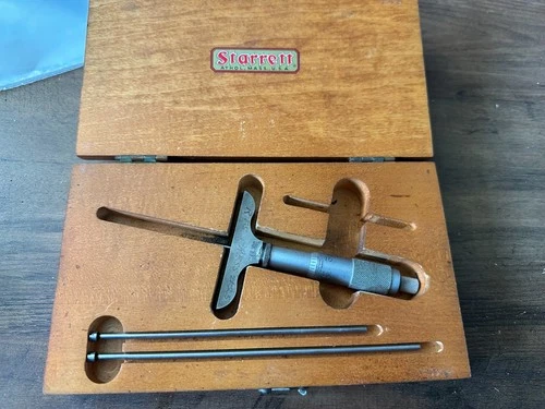 Vintage Starrett No. 440 0-3" Depth Micrometer Machinist Gage W/ Wood Box USA
