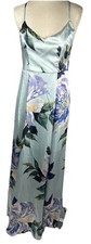 Show Me Your Mumu Blue Floral Strappy Maxi Dress Size Medium Hawaiian Boho Satin