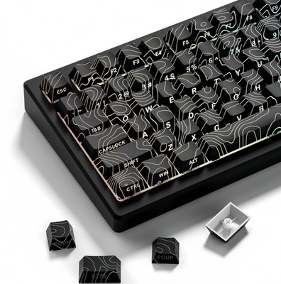 134 Keys Double Shot PBT Keycaps Black Topographic Side Printed Dye Sub TKL