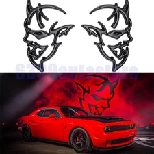 2Pcs Matte Black Fender Badge For Charger Challenger SRT DevilCat Hellcat Emblem
