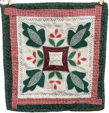 Handmade Patchwork Quilted Table Topper Christmas Holiday Holly 15  X 16  
