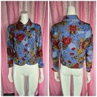 Coldwater Creek Linen Floral Long Sleeves Button Up Jacket Size Medium Petite 