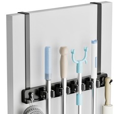 Broom Holder Door Mount Wood Over the Door Broom Mop Holder Black Pro