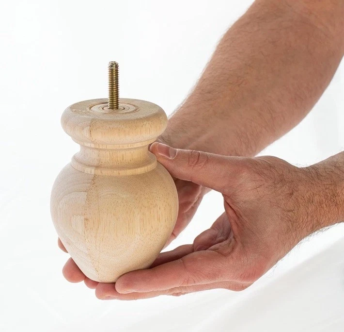 SET OF 4! 4-1/2 in. x 3-1/4 in. Unfinished Solid Hardwood Round Bun Feet Legs - Image 4 of 4