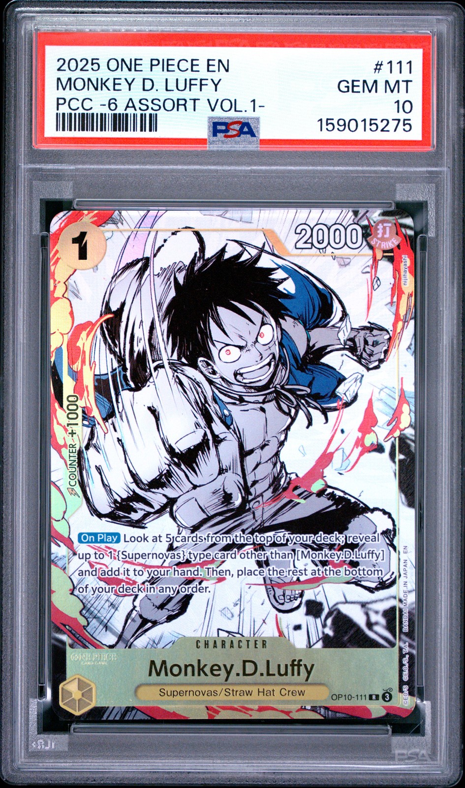 2025 ONE PIECE PREMIUM CARD COLLECTION -6 ASSORT VOL.1- MONKEY D. LUFFY PSA 10