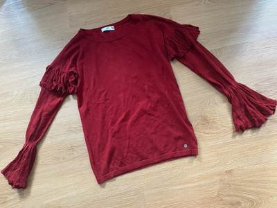 AJC PULLOVER Rüschen Bordeaux-Rot Gr.32/34 (XS/S) Viskose & Polyamid, Neuwertig