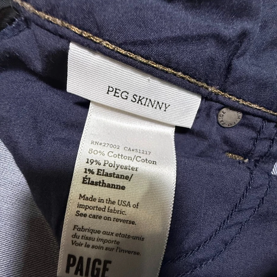 Jeans Paige Peg ajustados para mujer talla 28 azul oscuro tiro medio elástico denim Foto 3 de 4