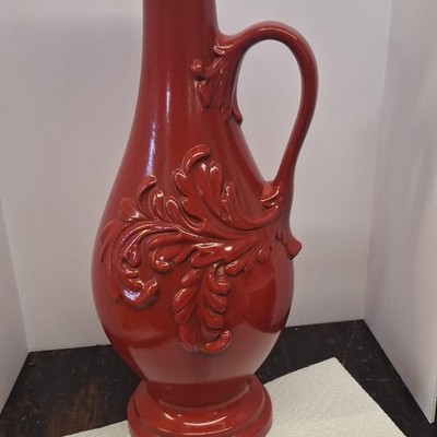 Haeger Red Ceramic Pitcher 8097 Glossy Decorative Handle USA Pottery