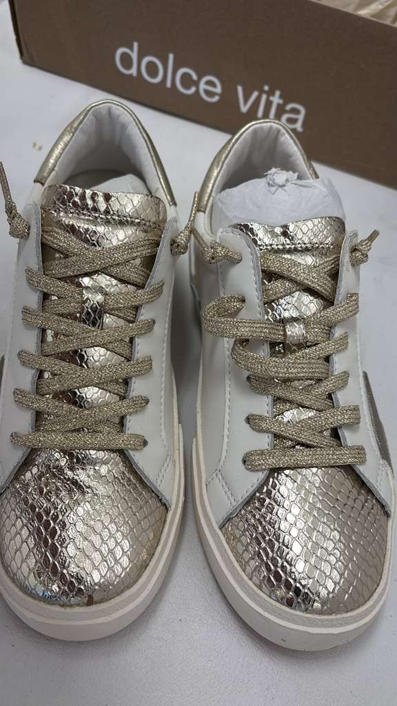 Dolce Vita Zina Women’s Sneakers White Gold Leather Size 6.5 Casual Shoes
