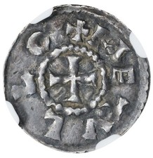 Charles the Bald 840-875 AD Carolingian France Melle SILVER Obol Denier NGC AU53