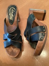 VINTAGE CANDIE S / ITALY "OLIVIA" BLUE LEATHER PLATFORM SANDALS SIZE 38 7 VGUC